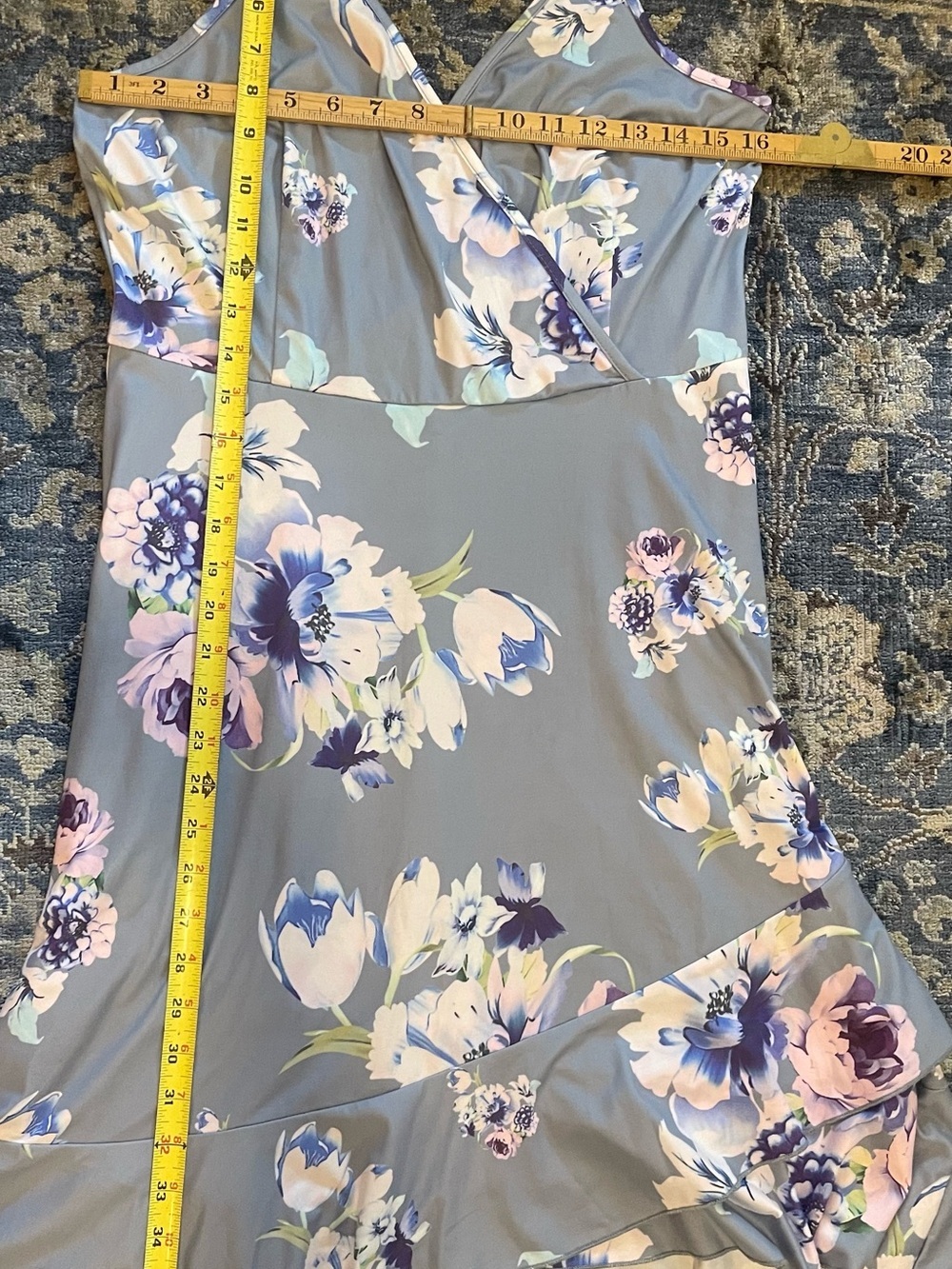 Amazon Floral Faux-Wrap Dress in Light Blue and Lavender - Picture 5 of 8